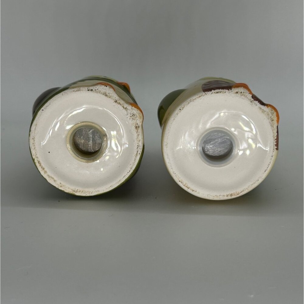 Vintage Owl Salt & Pepper Shakers 1970s-1980s Ceramic Kitschy Olive Green Beige - Picture 6 of 6